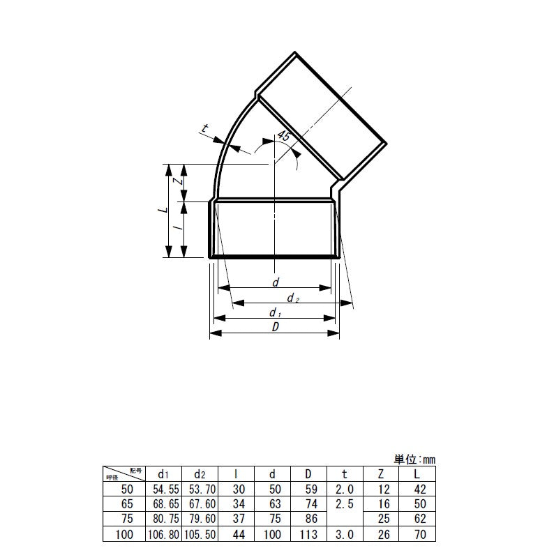 東栄管機 ライト管 45゜エルボ 呼び径100