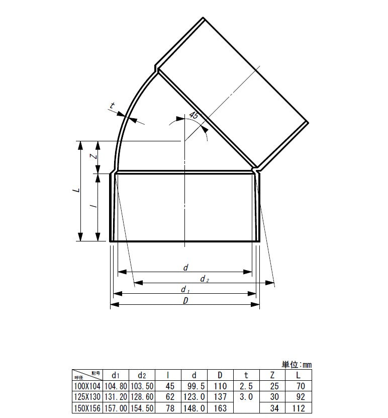 東栄管機 ライト管 45゜エルボ 呼び径125