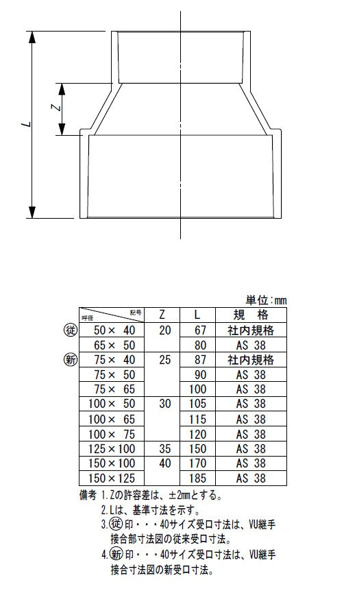 東栄管機 VU継手 異径ソケット 呼び径100X50