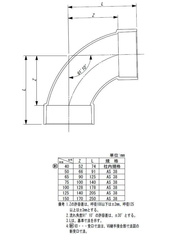 東栄管機 VU継手 大曲エルボ 呼び径100